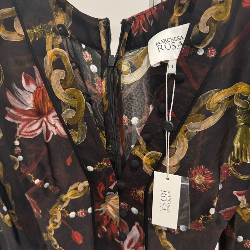 Marchesa Black Floral & red Ombre Wrap Maxi Dress - Picture 3 of 5